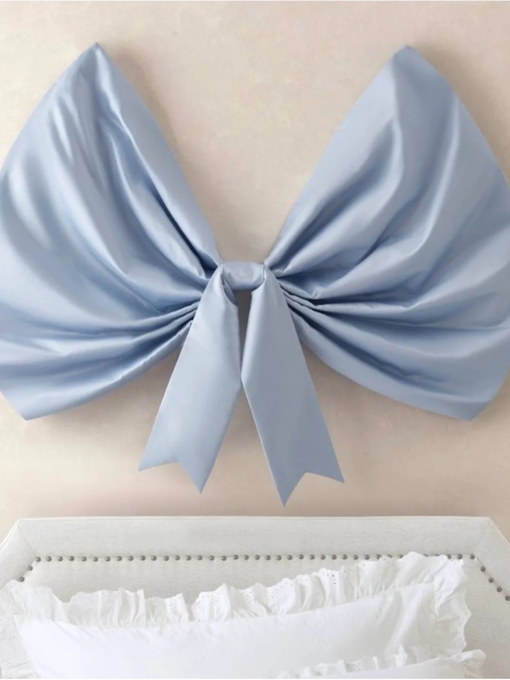 57” Light Blue Decorative Fabric Bow Wall Accent